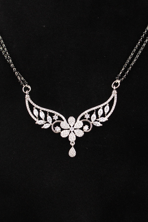 Mangalsutra In Silver Polish With American Diamonds And Small Earrings (MS019-S)