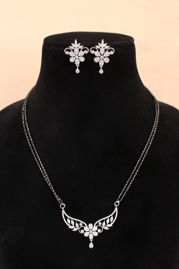 Mangalsutra In Silver Polish With American Diamonds And Small Earrings (MS019-S)