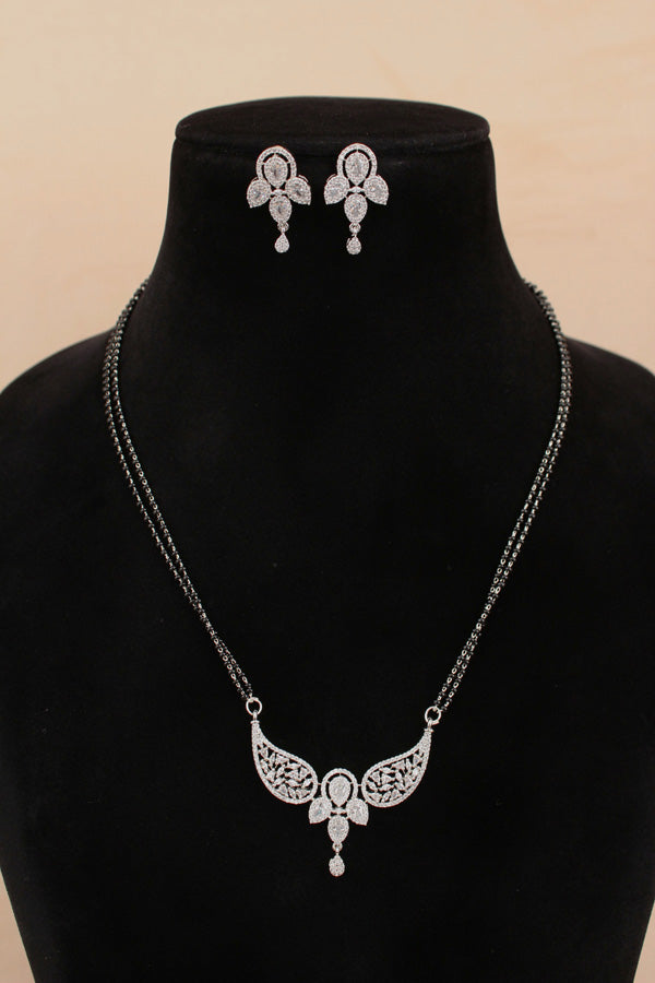 Silver Polish Mangalsutra With American Diamonds And Center Pendant With Small Earrings (MS020-S)