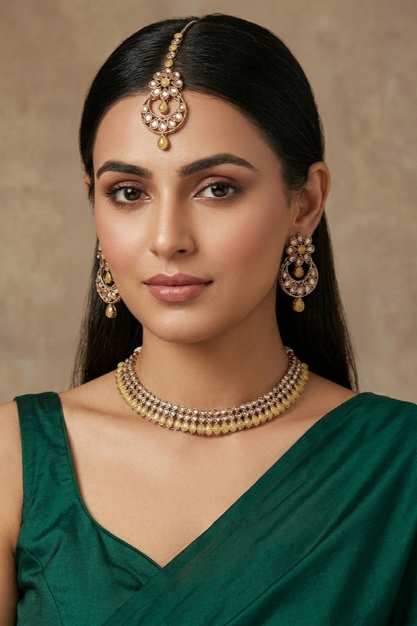 Yellow Polki Necklace With Yellow Polki Stones