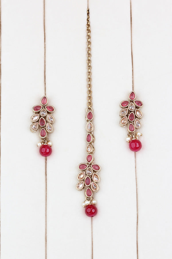 Onion Red Single Layer Polki Necklace With Onion Red Colour Center Stone (NS003-OR-Polki-Box1)