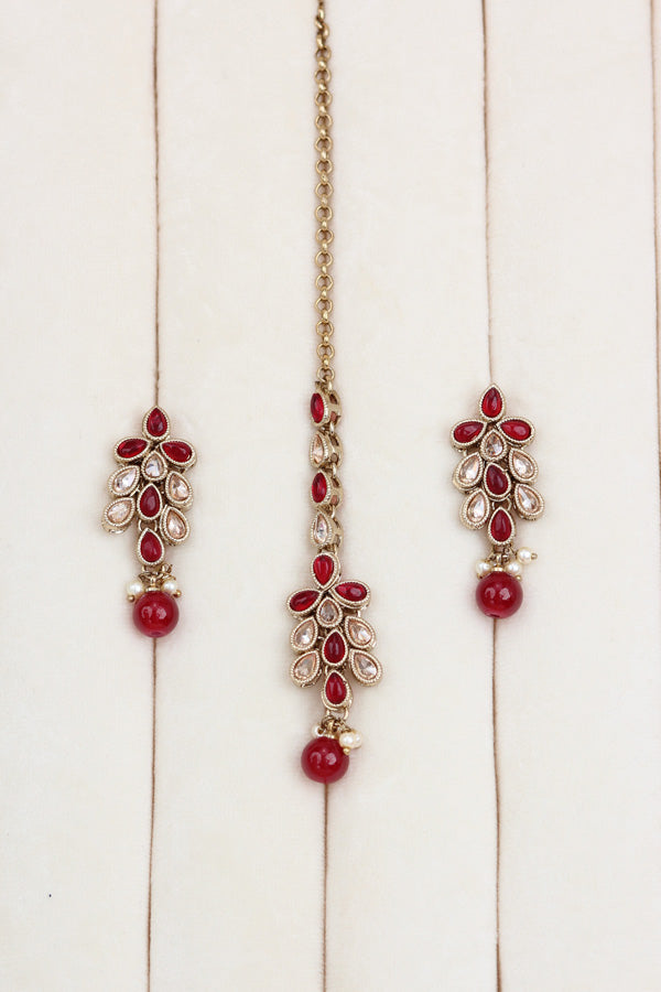 Red Single Layer Polki Necklace With Red Colour Center Stone (NS003-R-Polki-Box1)