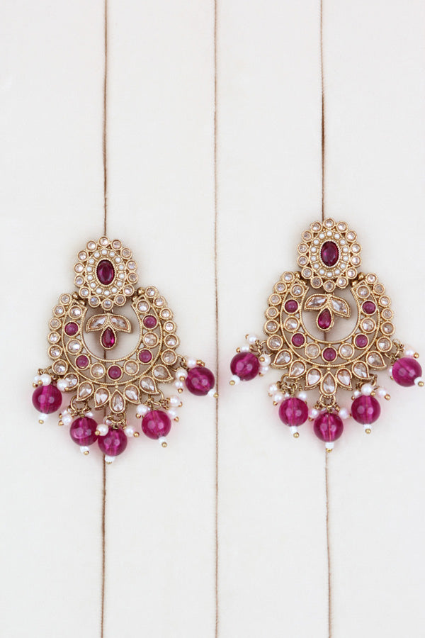 Lavender Light Weight And Flexible Necklace Set With Attached Pearls  (NS004-LAV-Polki-Box1)