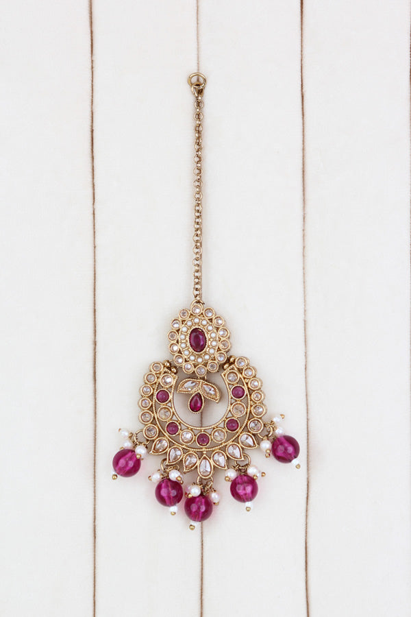Lavender Light Weight And Flexible Necklace Set With Attached Pearls  (NS004-LAV-Polki-Box1)