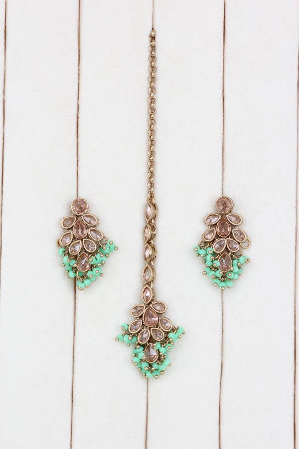 Green Petit And Double Layer Necklace Set (NS005-G-Polki-Box1)