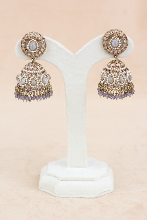 Lavender Small And Light Weight Polki Necklace Set In Lavender Colour Also With Jhumki Earrings And Tikka (NS011-LAV-Polki-B1)