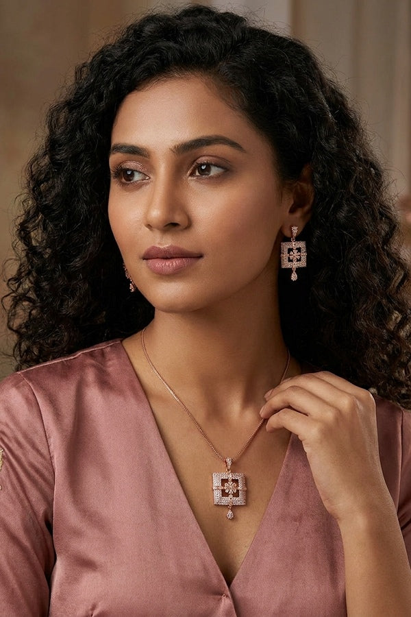 Pendant Set With Flower In Center And Small Matching Earrings 