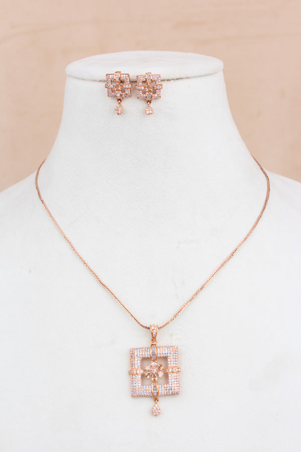 Pendant Set With Flower In Center And Small Matching Earrings (PS002-G)