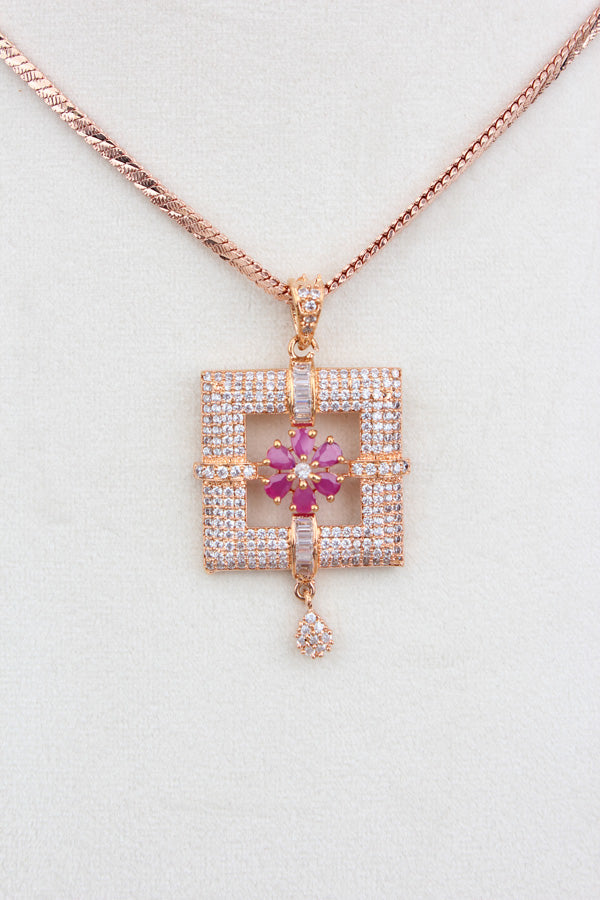 Pendant Set With Flower In Center And Small Matching Earrings (PS002-RU)
