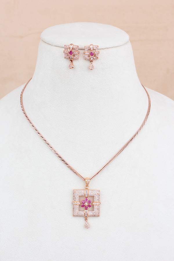 Pendant Set With Flower In Center And Small Matching Earrings (PS002-RU)