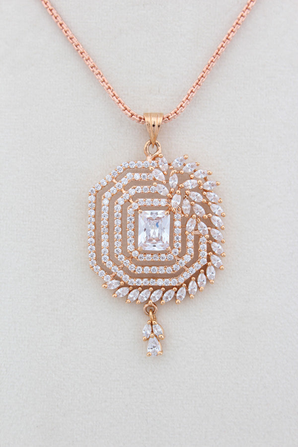 Designer Pendant Attached With Simple Chain And Matching Earrings (PS003-W)