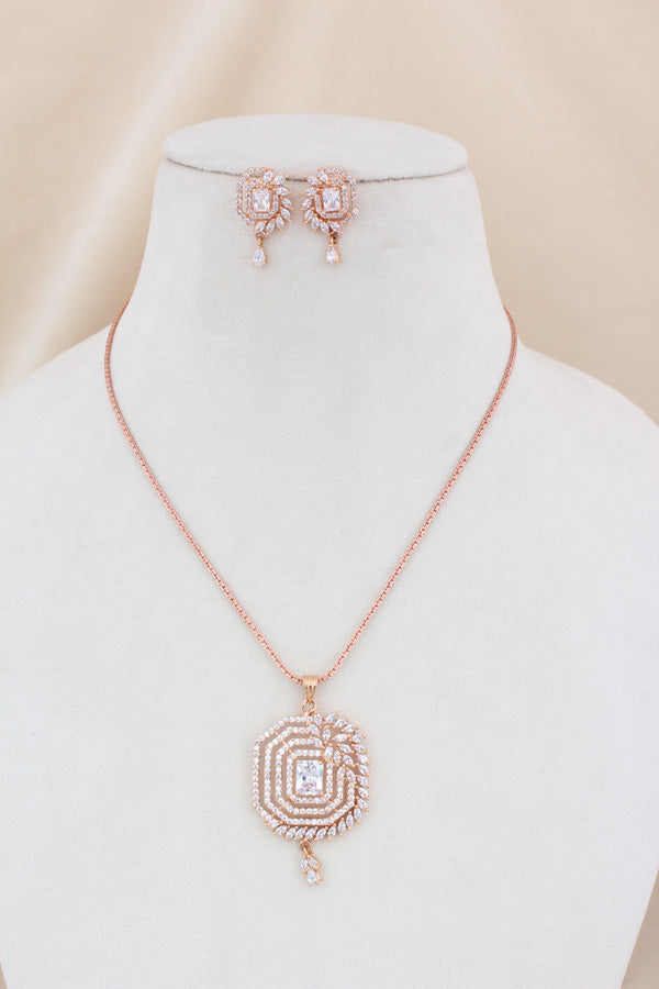 Designer Pendant Attached With Simple Chain And Matching Earrings (PS003-W)