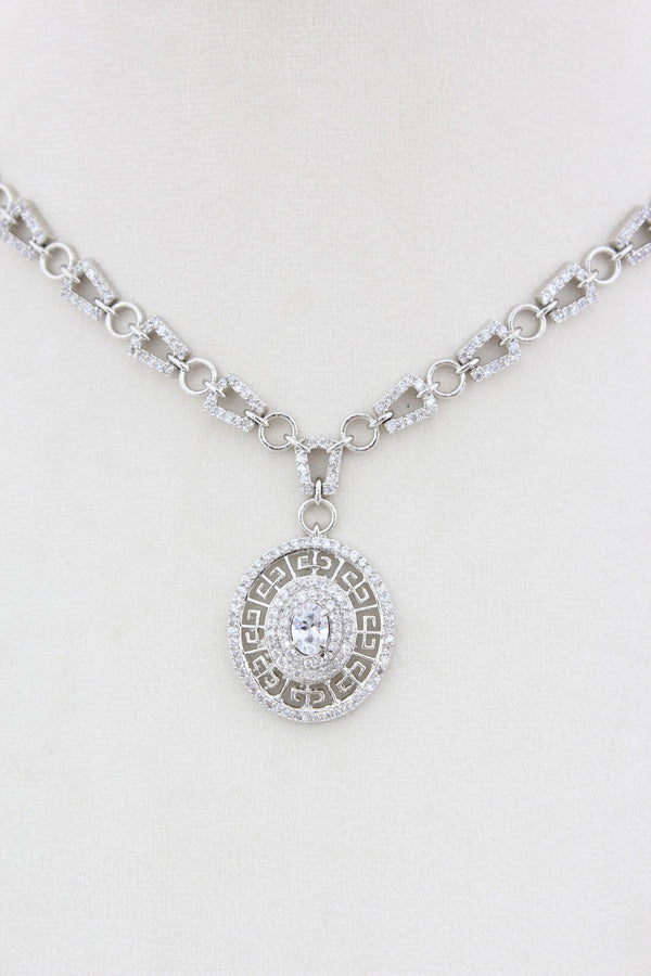 Silver Polish Pendant Set With Design On Chain And Matching Earrings (PS004)
