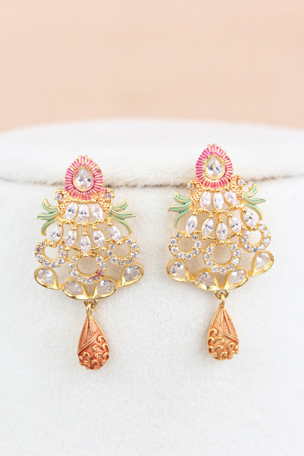 Colorful Pendant Set With Silver Colour Stones And Matching Earrings (PS006-S)