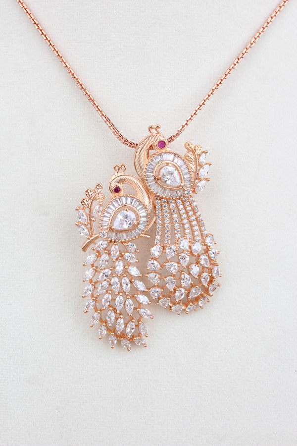 Pendant Set With American Diamonds And Double Design Also Matching Earrings (PS007-W)