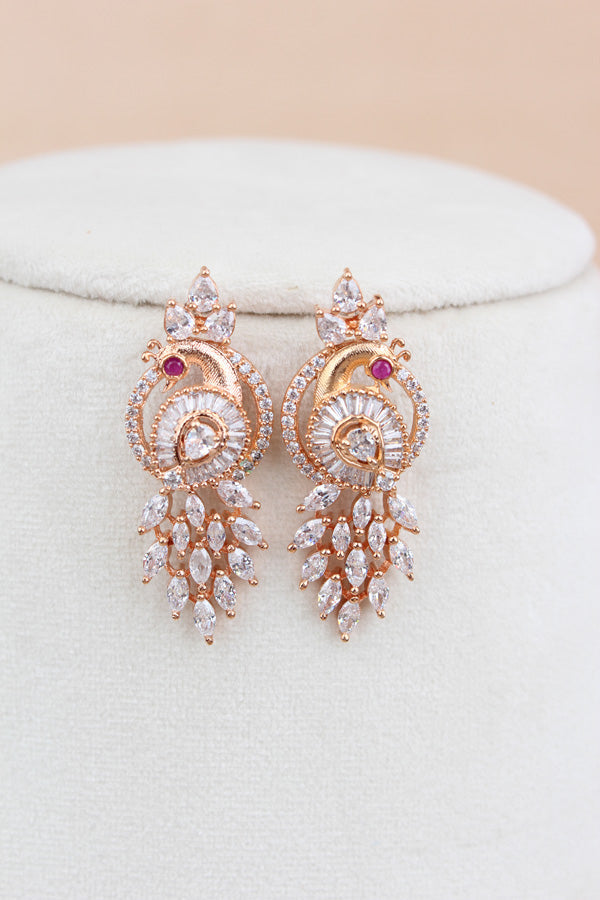 Pendant Set With American Diamonds And Double Design Also Matching Earrings (PS007-W)