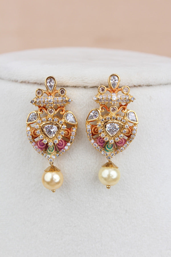 Pendant Set In Colours And American Diamonds With Matching Earrings (PS009)