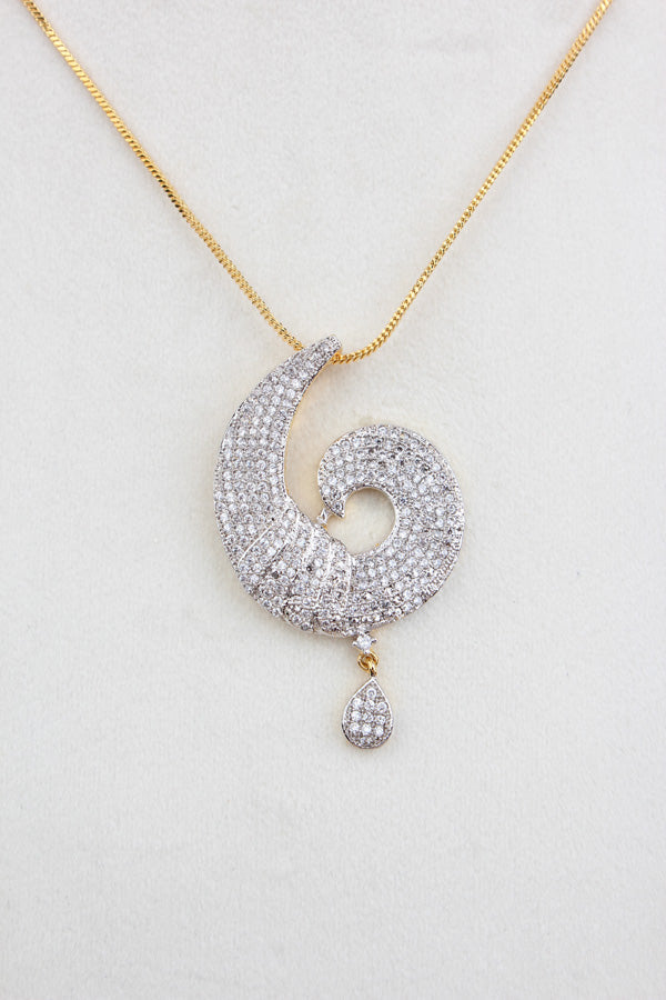 Gold Polish Pendant Set With American Diamonds  And Matching Earrings (PS010)