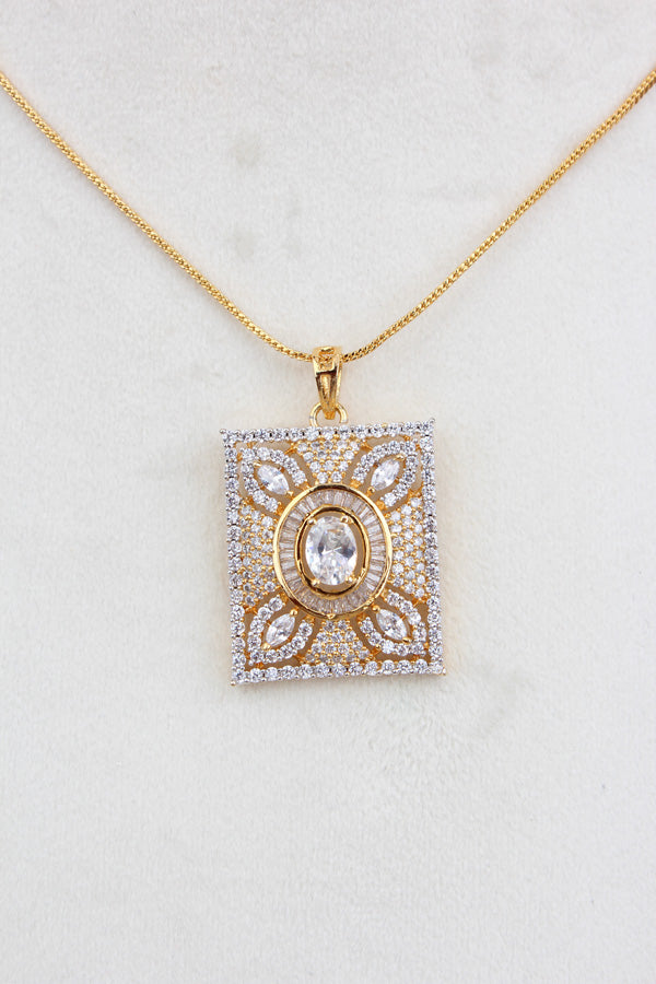 Premiun Quality Gold Polish Pendant Set With American Diamonds  And Matching Earrings (PS012)
