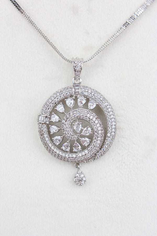 Premium Quality Silver Polish Pendant Set With Matching Earrings (PS013)