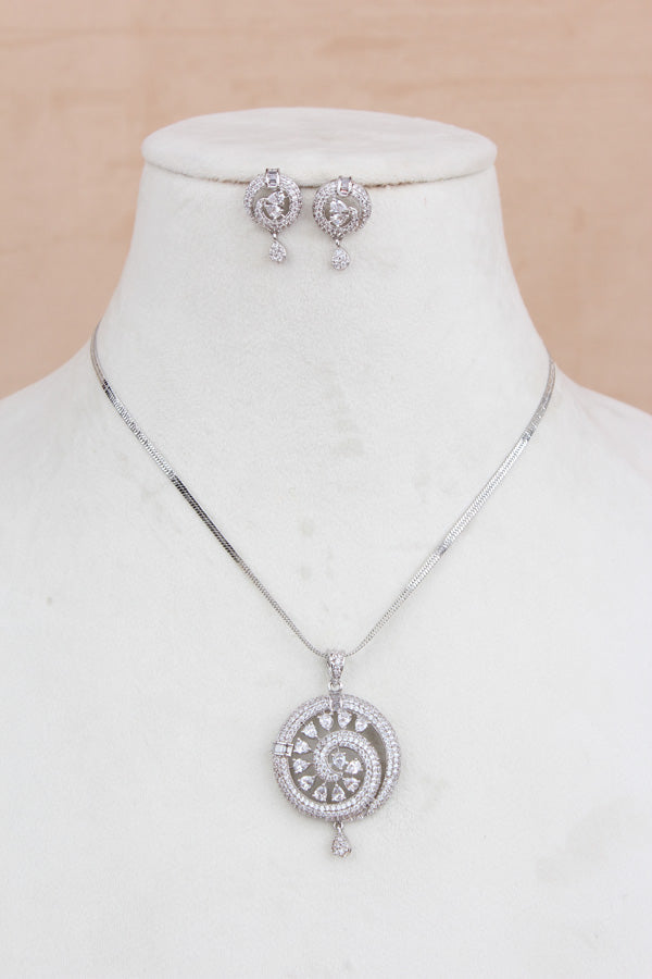 Premium Quality Silver Polish Pendant Set With Matching Earrings (PS013)