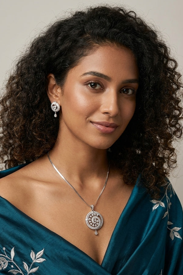 Premium Quality Silver Polish Pendant Set With Matching Earrings