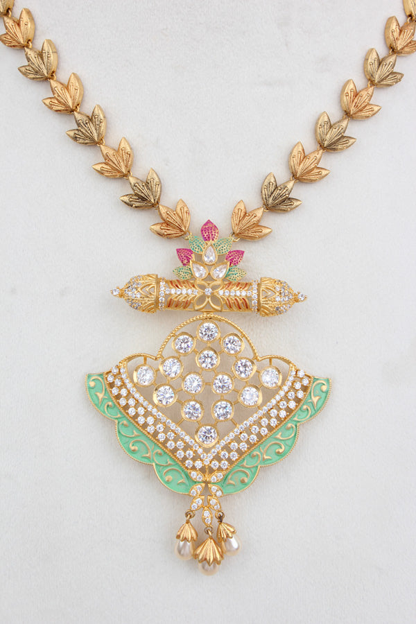 Pendant Set in multi Colours And American Diamonds With Matching Earrings (PS015)