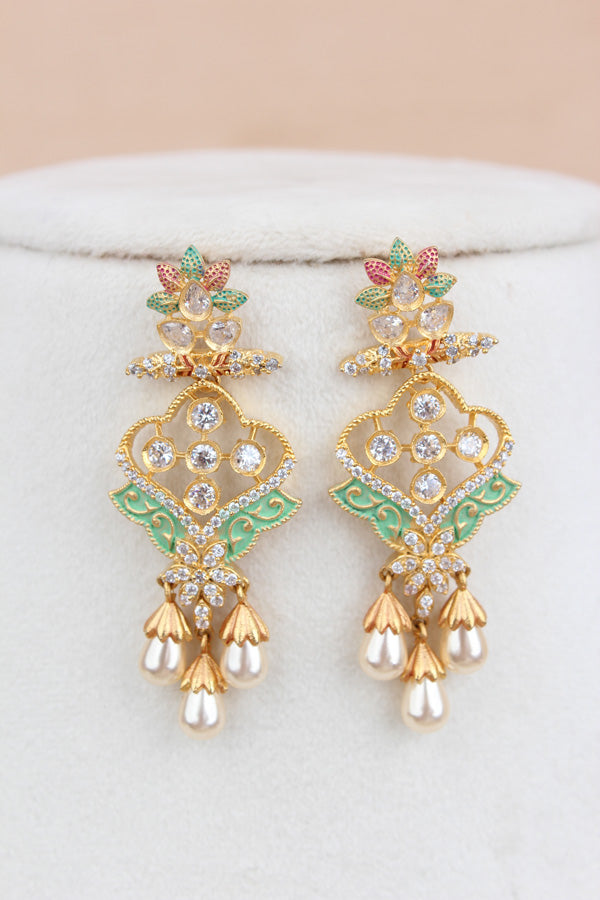 Pendant Set in multi Colours And American Diamonds With Matching Earrings (PS015)