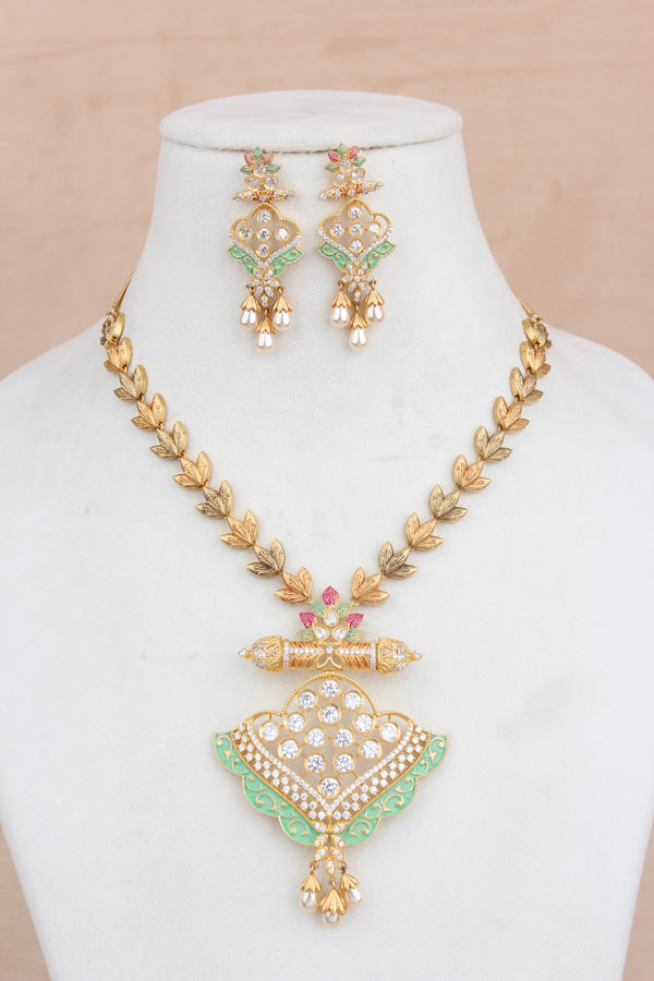 Pendant Set in multi Colours And American Diamonds With Matching Earrings (PS015)