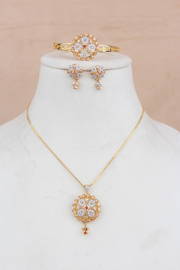 Premium Quality Combo Pendant Set With Small Earrings, Adjustable Ring And Bracelet (PS019)