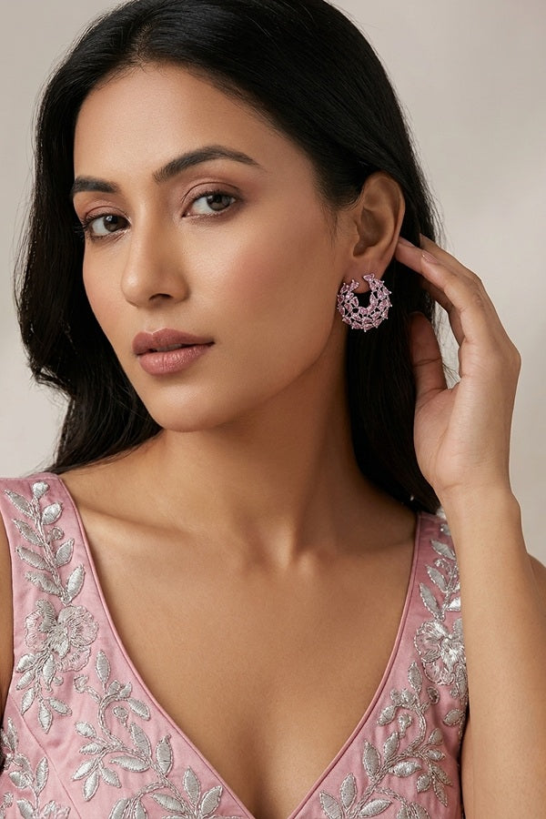 Studs With Light Pink Colour American Diamonds Stones