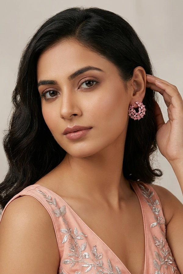 Studs With Pink Colour American Diamonds Stones
