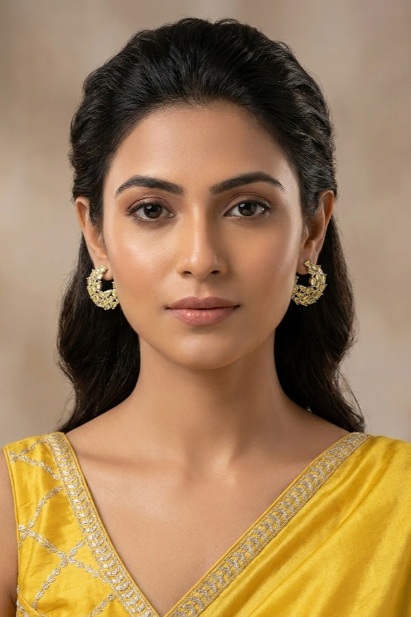 Studs With Yellow Colour American Diamonds Stones