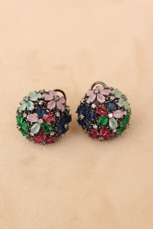 Round Studs With Multi Colour American Diamonds Stones (ST002-MU-B1)