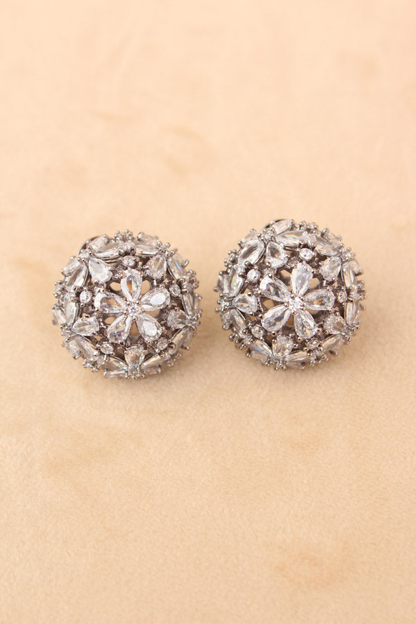 Round Studs With Silver Colour American Diamonds Stones (ST002-S-B1)