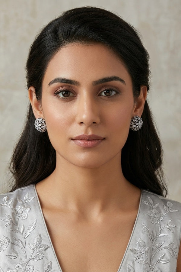 Round Studs With Silver Colour American Diamonds Stones