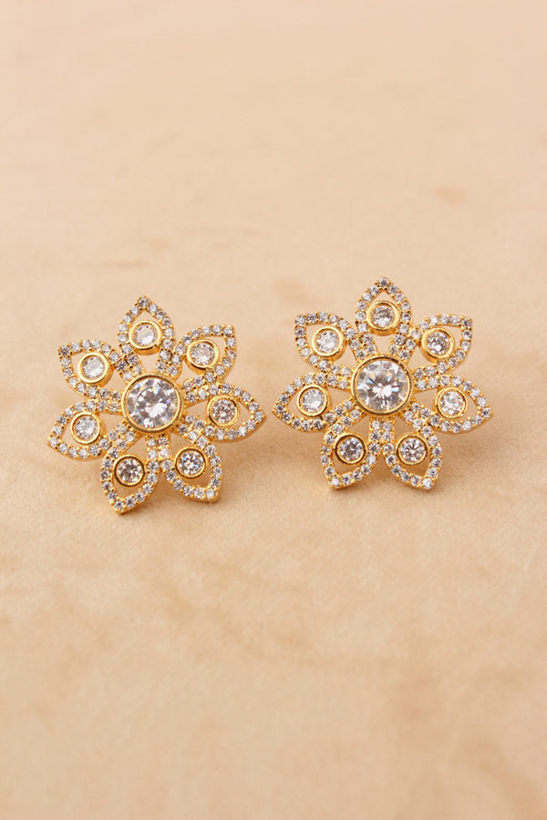 Flower Studs In Gold Colour With American Diamonds (ST003-GO-B1)