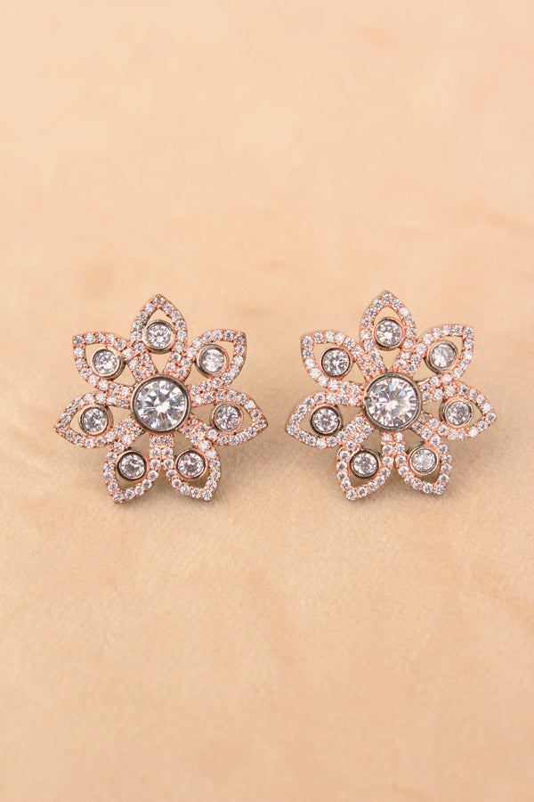 Flower Studs In Rose Gold Colour With American Diamonds (ST003-RG-B1)