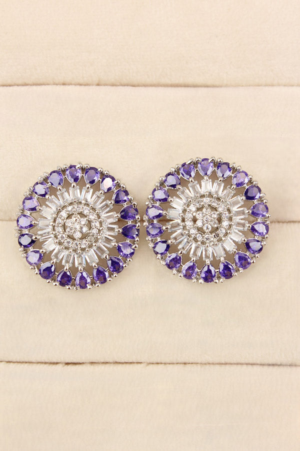Round Flower Shape Studs In Lavender Colour With American Diamonds (ST004-LAV-B1)