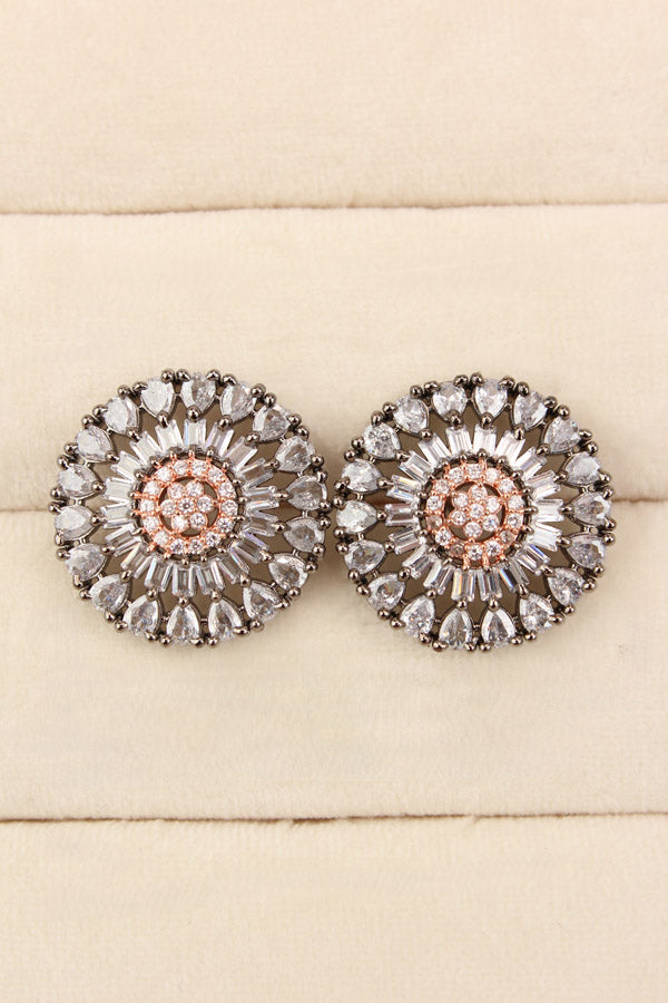 Round Flower Shape Studs In Rose Gold Colour With American Diamonds (ST004-RG-B1)