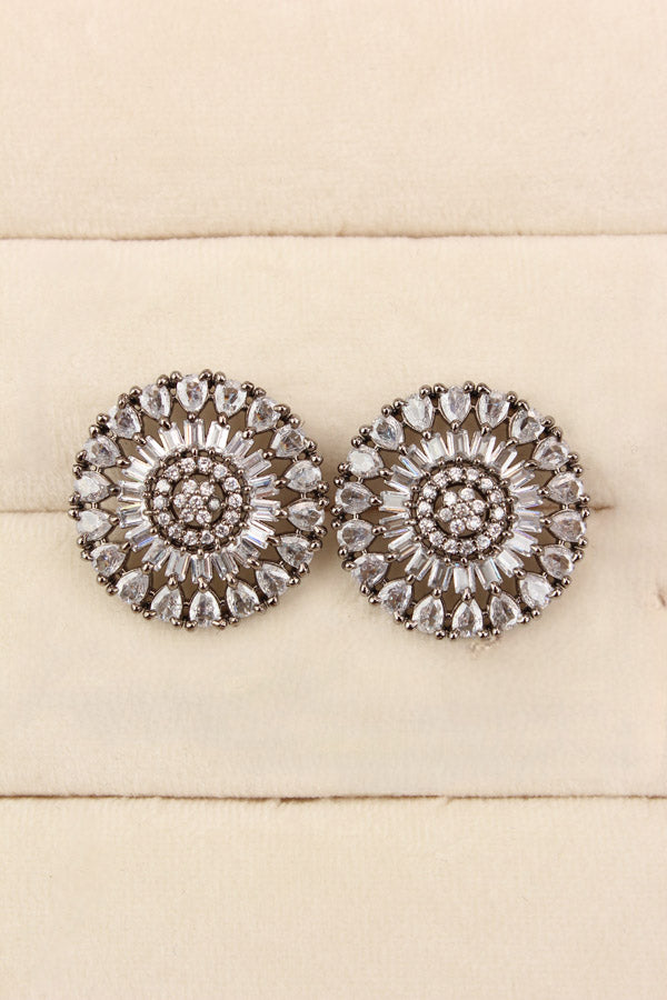 Round Flower Shape Studs In White Colour With American Diamonds (ST004-W-B1)