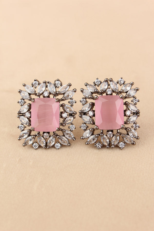 American Diamonds Studs With Center Stone In Pink Colour (ST007-P-B1)