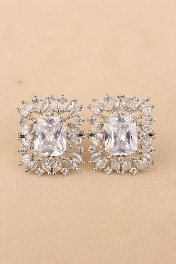 American Diamonds Studs With Center Stone In Silver Colour (ST007-S-B1)