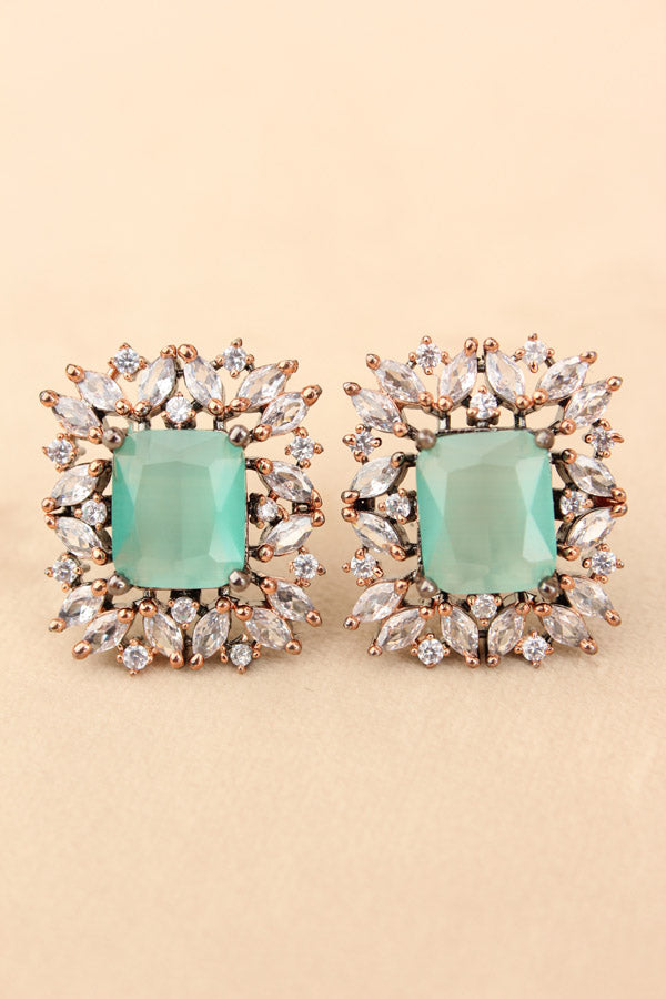 American Diamonds Studs With Center Stone In Mint Green Colour (ST008-MG-B1)