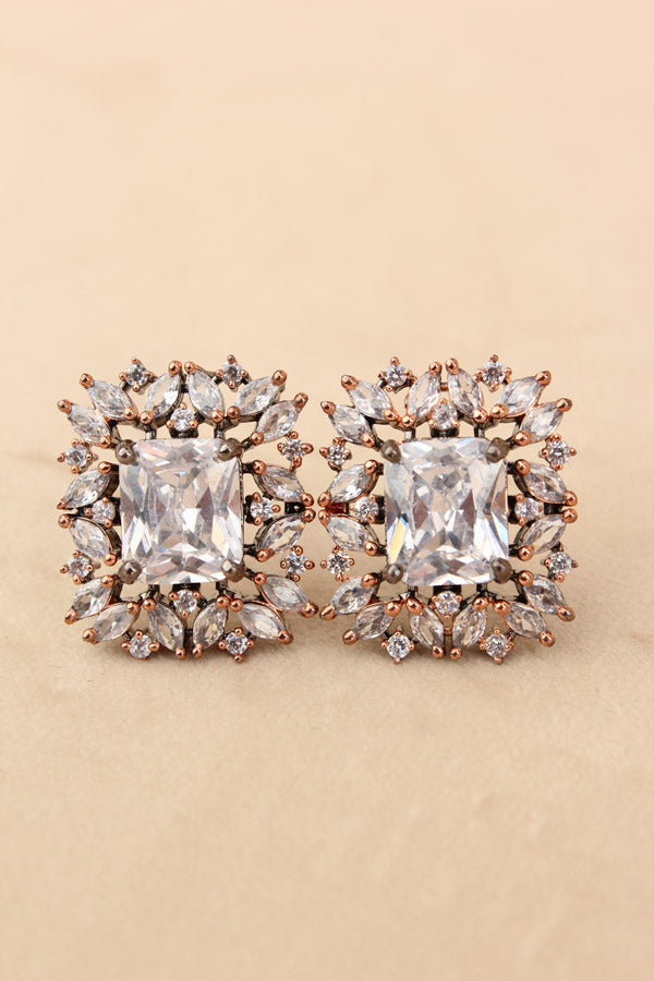 American Diamonds Studs With Center Stone In Silver Colour (ST008-S-B1)