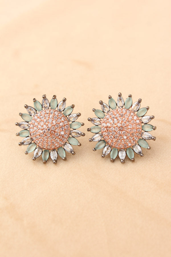 Flower Studs With Small American Diamonds In Light Green Colour (ST009-LG-B1)