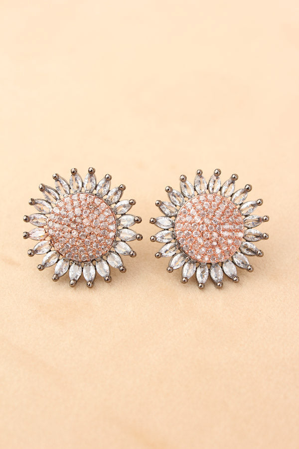 Flower Studs With Small American Diamonds In Silver Colour (ST009-S-B1)