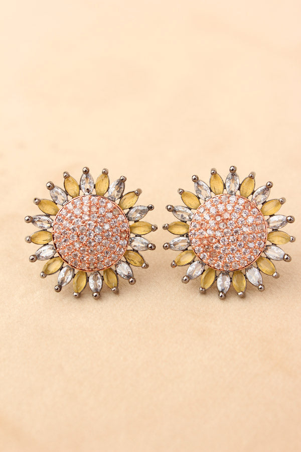 Flower Studs With Small American Diamonds In Yellow Colour (ST009-Y-B1)