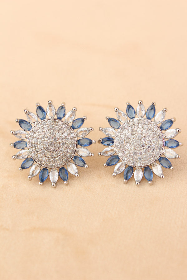 Flower Studs With Small American Diamonds In Blue Colour (ST010-B-B1)