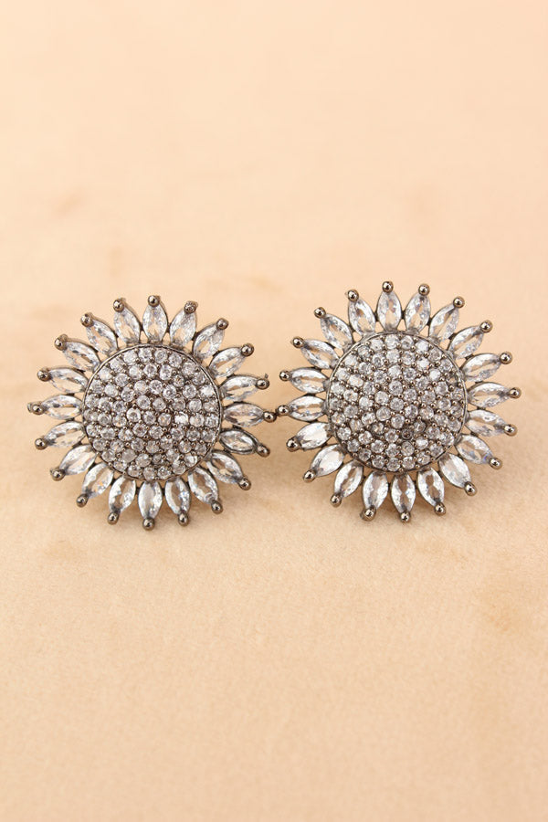 Flower Studs With Small American Diamonds In Black Colour (ST010-BL-B1)